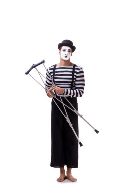 Beyaz arka plan üzerinde izole koltuk değneği ile mim