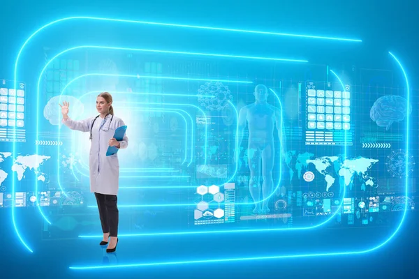 Teletıp fütüristik konseptinde kadın doktor.