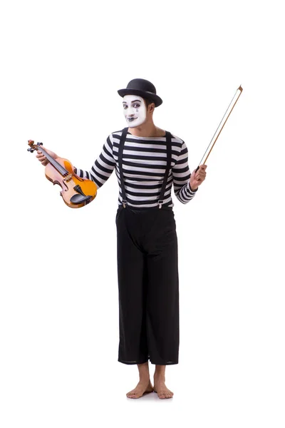 Mime playing violin isolated on white — Stock Photo, Image