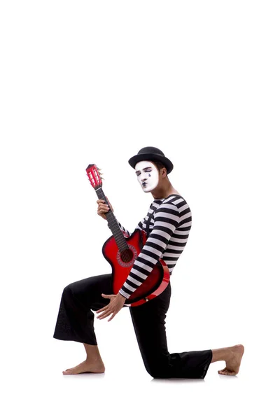 Mime playing guitar isolated on white — Stock Photo, Image