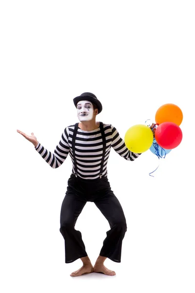 Mime with balloons isolated on white background — Stock Photo, Image