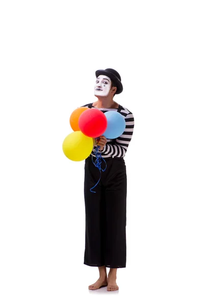 Mime with balloons isolated on white background — Stock Photo, Image