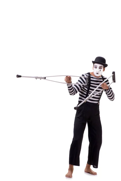 Mime with crutches isolated on white background — Stock Photo, Image