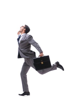 Evrak çantalı iş adamı beyaza izole edilmiş. 