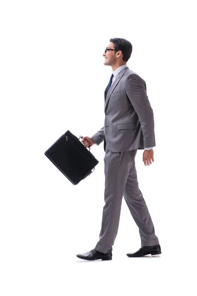 Uomo d'affari con valigetta isolata su bianco — Foto Stock