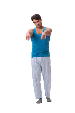 Uyanan adam, beyaz alarmlı saat ile izole