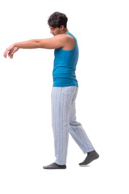 Uyanan adam, beyaz alarmlı saat ile izole