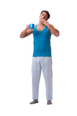 Uyanan adam, beyaz alarmlı saat ile izole