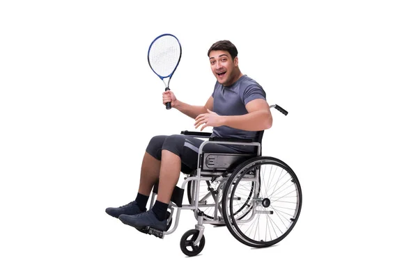 Tennis player recovering from injury on wheelchair — Stock Photo, Image