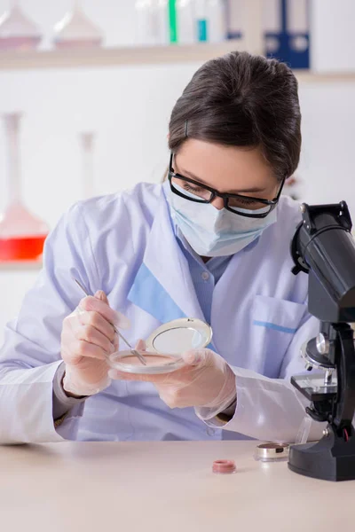 Laborchemiker überprüft Schönheits- und Make-up-Produkte — Stockfoto