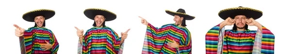 Knappe man in levendig poncho geïsoleerd op wit — Stockfoto