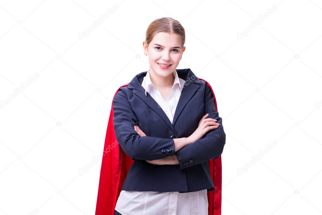 Superhero woman isolated on white background