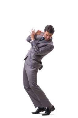 Beyaz arka plan üzerinde izole genç kukla işadamı