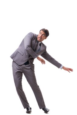 Beyaz arka plan üzerinde izole genç kukla işadamı