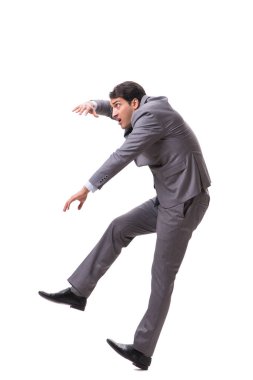 Beyaz arka plan üzerinde izole genç kukla işadamı