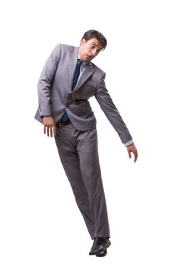 Beyaz arka plan üzerinde izole genç kukla işadamı