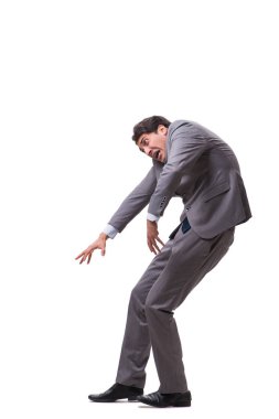 Beyaz arka plan üzerinde izole genç kukla işadamı