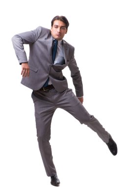 Beyaz arka plan üzerinde izole genç kukla işadamı