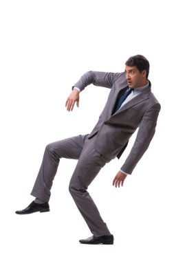 Beyaz arka plan üzerinde izole genç kukla işadamı