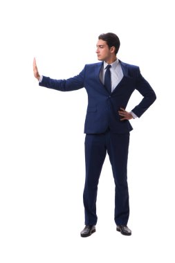 Genç işadamı beyaz arka planda izole edilmiş 