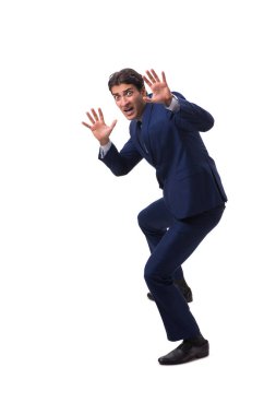 Genç işadamı beyaz arka planda izole edilmiş 