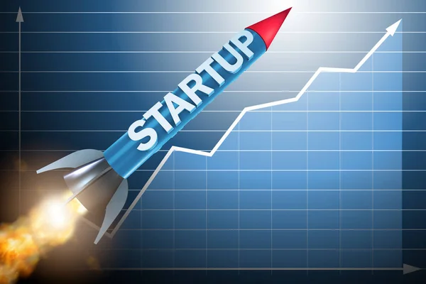 Rocket in business start-up koncepció - 3D-s renderelés — Stock Fotó