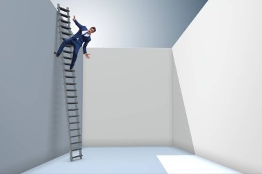 İşadamı sorunlardan kaçmak için merdivene tırmanıyor.