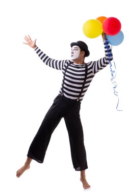 Beyaz arkaplanda izole edilmiş balonlu pandomim