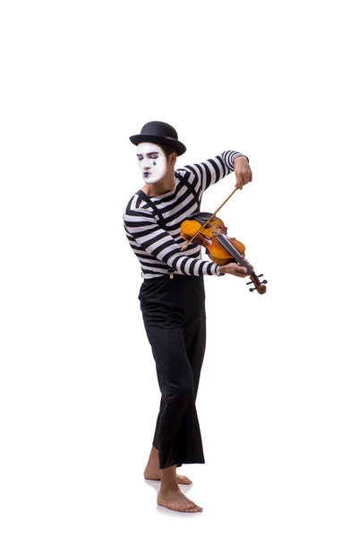 Mime viool spelen geïsoleerd op wit — Stockfoto