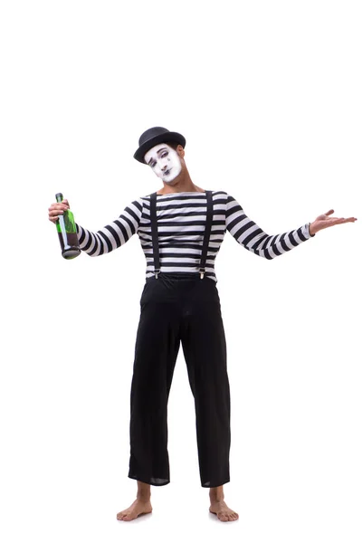 MIME drinken wijn geïsoleerd op witte achtergrond — Stockfoto