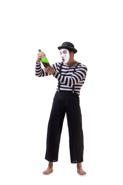 MIME drinken wijn geïsoleerd op witte achtergrond — Stockfoto