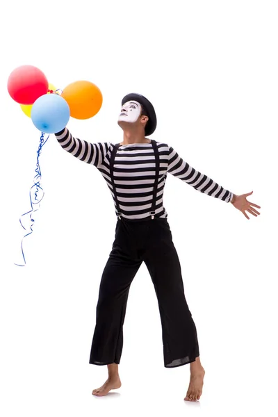 Mime met ballonnen geïsoleerd op witte achtergrond — Stockfoto