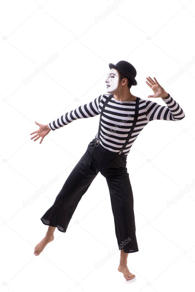 Young mime isolated on white background