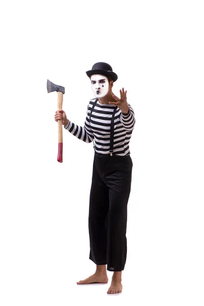 Mime med yxa isolerad på vit bakgrund — Stockfoto