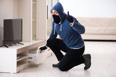 Hırsız evden televizyon çalıyor.