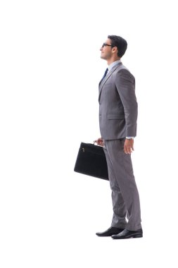 Evrak çantalı iş adamı beyaza izole edilmiş. 