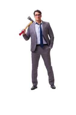 Baltalı kızgın işadamı beyazın üstünde.