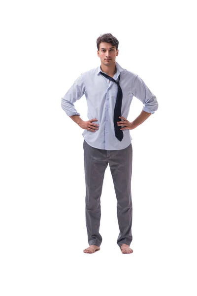 Barefooted zakenman geïsoleerd op witte achtergrond — Stockfoto