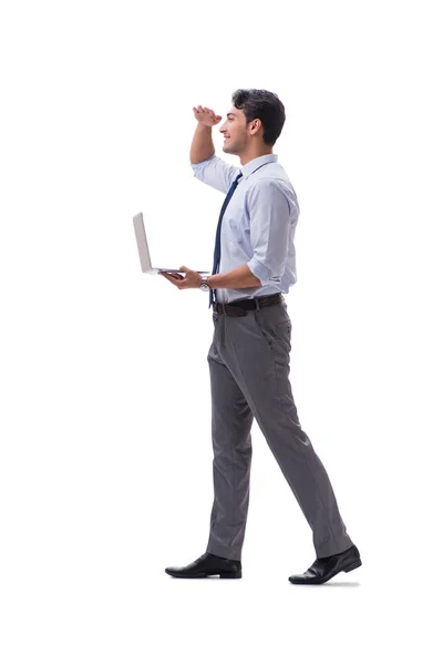 Hombre de negocios con portátil aislado en blanco —  Fotos de Stock