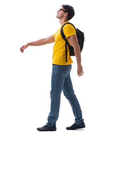 Jeune étudiant avec sac à dos isolé sur blanc — Photo