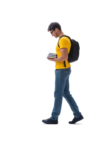 Kitapları beyaz olan genç bir öğrenci. — Stok fotoğraf