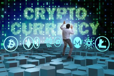 Çeşitli kripto para birimleri ve iş adamları kavramı