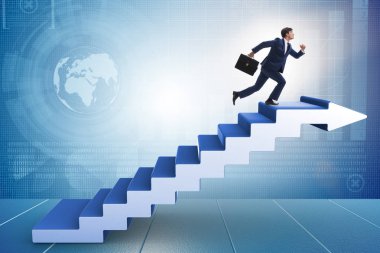 İş adamı iş dünyasında kariyer basamaklarını tırmanıyor