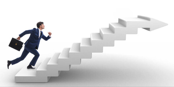 Businessman climbing career ladder in business concept