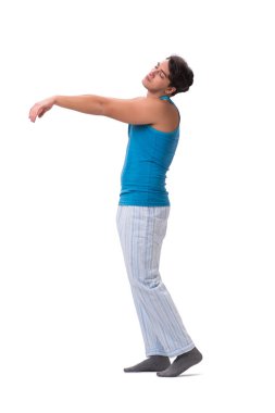 Uyanan adam, beyaz alarmlı saat ile izole