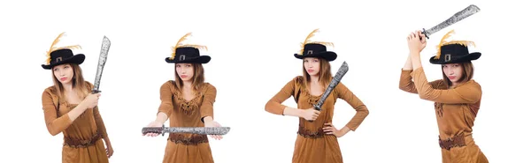 Жінка-пірат з ножем ізольовано на білому — стокове фото