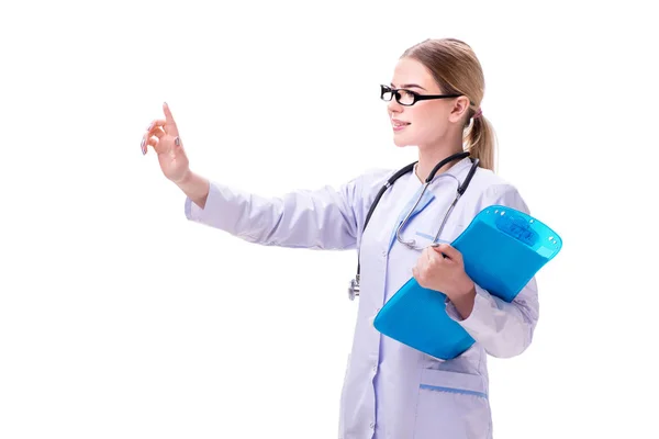 Jonge vrouw arts geïsoleerd op witte achtergrond — Stockfoto