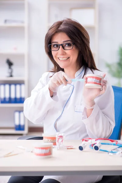 Mujer dentista trabajando en implantes dentales —  Fotos de Stock