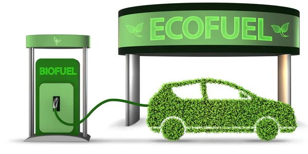 Autó hajtott bioüzemanyag - 3d renderelés — Stock Fotó