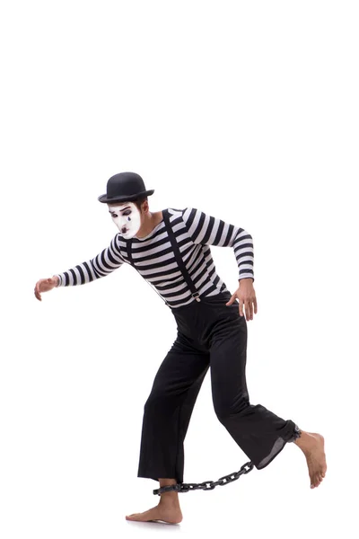 彼の足で mime 連鎖に分離ホワイト — ストック写真